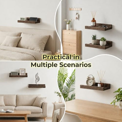Z metnal Mini Floating Shelves, Small Natural Wooden Display Wall Shelf for Picture Ledge, Pawlownia, Wall Mounted, 8 x 5.5inch, 2 Pack - color: Dark Brown, size: 8 Inch
