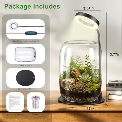 5X Aperture Grow Light for Indoor Plants, Full Spectrum Mini Desk Plant Light with Glass Terrarium, Height Adjustable LED Grow Lamp for Succulents, Moss & Home Office Gift - size: 5X