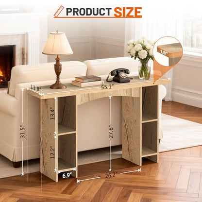 Sonharlar 55 Inch Entryway Table Single-Shelf Cabinet, 1.6 Inch Thick Desktop Wooden Console Table with Socket Farmhouse Sofa Table for Entrance, Hallway, Living Room,Behind Couch(Natural Brown) - color: Natural Brown, size: 55IN 1T