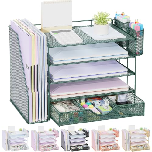 gianotter 5-Tier Desk Organizer with Drawers and File Holders | Letter Trays and Pen Holders - Workspace Accessories for Office Supplies (Green) - color: Green, size: 5T