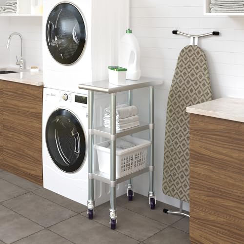 AmGood Stainless Steel Work Table with 2 Shelves and Casters | Metal Utility Table On Wheels (Stainless Steel Work Table with 2 Shelves + Casters, 12" Long x 24" Deep) - size: 12" Long x 24" Deep