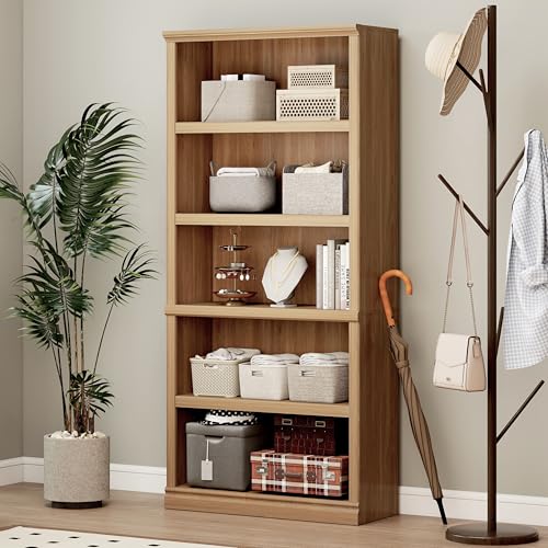 Bevfint 70 in Tall Bookcase, White Bookshelf Open Storage 5-Tier Shelves, 33 inch Wide Floor Standing Indoor Furniture, Book Cases for Home School Library Office Bedroom Kids, Oak 5 Tiers - color: Oak, size: 5-Tier Open Bookcase