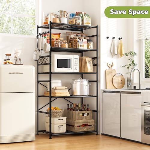 DurayLoly Storage Shelves 5 Tier Capacity,Metaling Shelving with Hooks,Heavy Duty Garage Shelves Unit with Leveling Feet,Wire Shelving for Pantry,Kitchen and Closet,23.6" W x 13.8" D x 72.4" H,500lbs - size: 23.6" W x 13.8" D x 72.4" H (5T)
