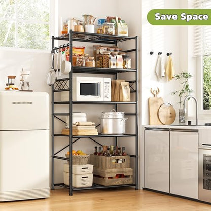 DurayLoly Storage Shelves 5 Tier Capacity,Metaling Shelving with Hooks,Heavy Duty Garage Shelves Unit with Leveling Feet,Wire Shelving for Pantry,Kitchen and Closet,23.6" W x 13.8" D x 72.4" H,500lbs - size: 23.6" W x 13.8" D x 72.4" H (5T)