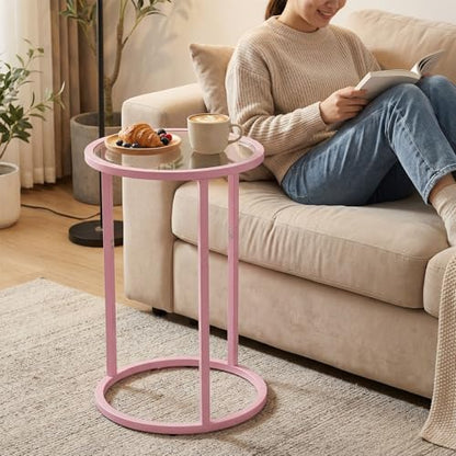 C Table Side End Table,Glass Couch Table Set of 2, Round Sofa End Table with Metal Frame, Small Snack Table for Living Room, Bedroom, Small Spaces, Easy Assembly (Pink,2pcs) - color: Pink