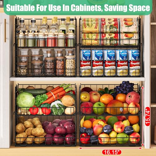 JKsmart 8-Tier Stackable Wire Basket, Can Organizer for Pantry Kitchen, XXL Metal Storage Shelves with Dividers & Handles, Easy Assembly Space Saving Storage Bins for Snacks Fruits Veggies - size: 8 Tier-XXL