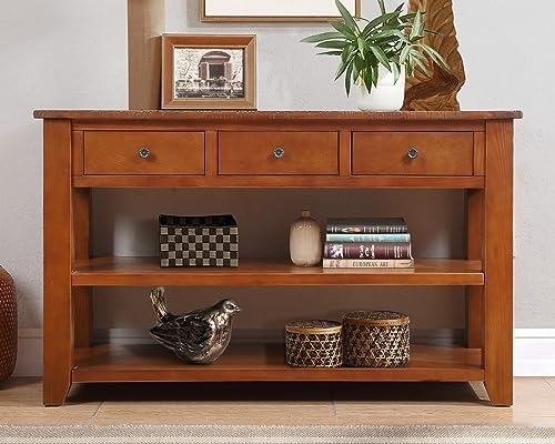 LKTART Solid Wood Console Table for Entryway,Sofa Table with Drawers | 48.8 Inch Solid Wood Entry Table with Storage Drawers;Farmhouse Entryway Table for Hallway,Living Room,Easy Assembly,Brown - color: Brown