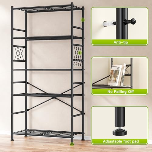 DurayLoly 5-Tier Storage Shelves with Hooks, Metal Shelving Units Shelf Organizer, Wobble-Free Wire Shelving with Adjustable Leveling Feet for Kitchen Pantry Laundry Bathroom Dorm,12"D x 30"W x 72"H - size: 30" W x 12" D x 72" H (5T)