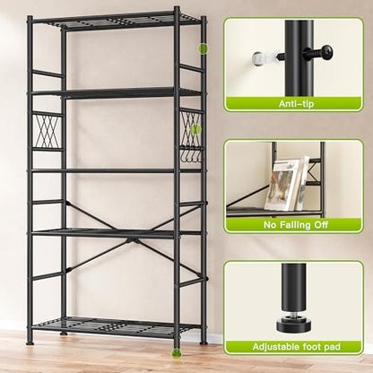 DurayLoly 5-Tier Storage Shelves with Hooks, Metal Shelving Units Shelf Organizer, Wobble-Free Wire Shelving with Adjustable Leveling Feet for Kitchen Pantry Laundry Bathroom Dorm,12"D x 30"W x 72"H - size: 30" W x 12" D x 72" H (5T)