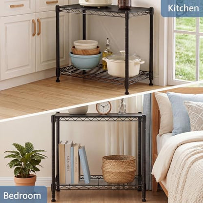 DUMOS 2-Tier Metal Wire Storage Shelves, Adjustable Standing Storage Rack Shelf, Heavy Duty Steel Shelving Unit Organizers for Kitchen Bathroom Pantry Garage, 23.1" Wx13.1 Dx22.2 H, Black - size: 2 Tiered-22.1"H without wheels