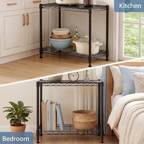 DUMOS 2-Tier Metal Storage Shelves, 23" W Wire Adjustable Standing Storage Rack Shelf, Heavy Duty Steel Shelving Unit Organizers for Kitchen Bathroom Pantry Garage, 23.3" Wx13.4 Dx22 H