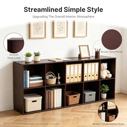 10 Cube Storage Organizer - Pine Wood Bookshelf - Cube Shelf - Vertical or Horizontal Bookcase - Open Book Shelf - Easy Assembly for Bedroom, Living Room, Office - size: 10 Cube