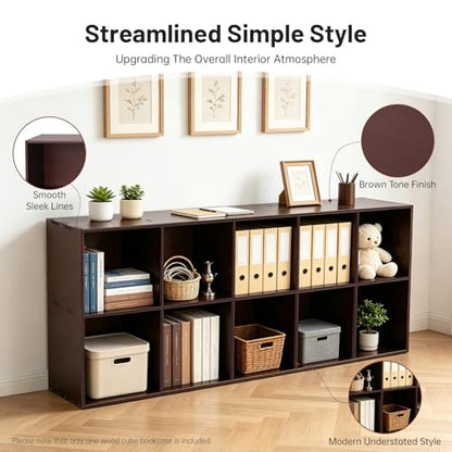 10 Cube Storage Organizer - Pine Wood Bookshelf - Cube Shelf - Vertical or Horizontal Bookcase - Open Book Shelf - Easy Assembly for Bedroom, Living Room, Office - size: 10 Cube