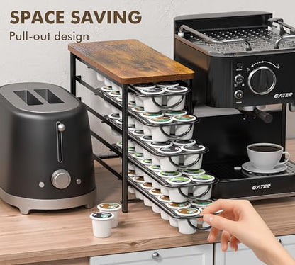 HFHOME Coffee Pod Holder with Wooden Top, Compatible with K-Cups, 5-Tier Coffee Capsule Storage Drawer, 70 Capacity Pods Organizer with 3 Mug Holders, for Home, Office, Kitchen Counter, Black - color: Black-70 Pod