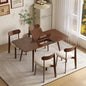 47’’-63’’ 100% Oak Extendable Dining Table and Chairs Set of 4, Solid Wood Folding Kitchen Table, Mid Century Modern Dinner Table for Kitchen, Apartment, Living Room (Walnut, 63''+4Chairs-HSB) - color: Walnut, size: 63''+4Chairs-HSB