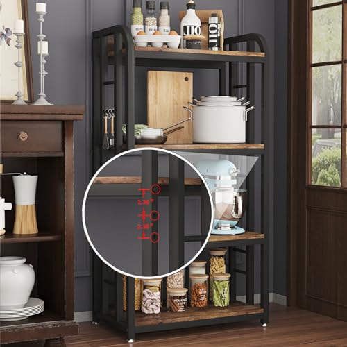 Microwave Oven Stand with Storage 4 Tiers, Free Standing Microwave Oven Stand Coffee Bar Adjustable Kitchen Shelves Kitchen Storage Shelf Rack Bakers Racks for Kitchens(Brown) - color: Brown