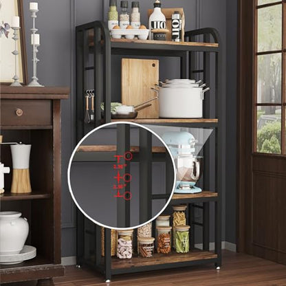 Microwave Oven Stand with Storage 4 Tiers, Free Standing Microwave Oven Stand Coffee Bar Adjustable Kitchen Shelves Kitchen Storage Shelf Rack Bakers Racks for Kitchens(Brown) - color: Brown