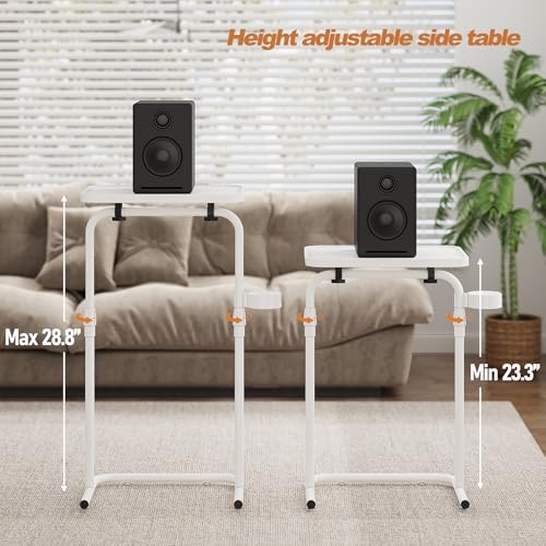 TUTOTAK C Shaped End Table with Tiltable Surface, Adjustable Height Side Table, Slide Under Couch Table TV Tray for Eating, Sofa Tray for Livingroom, Bedroom White TB01BW091 - color: White