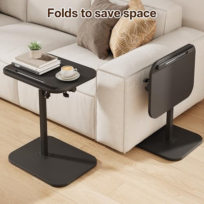 TV Tray Table, Sofa Side Armrest Tray, C Shaped End Table | Adjustable Height, Flip-Top, Snack Side Table with 360° Swivel and 180° Tilt, for Couch, Small Spaces, Bed, Chair, Black - color: Black