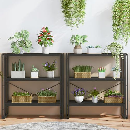 HCHQHS Bookshelf, 3-Tier Industrial Bookcase, Black Open Book Shelf, Freestanding Horizontal Bookshelves with Metal Frame - color: Black, size: 3-Tier (31.5"W x 33.5"H)