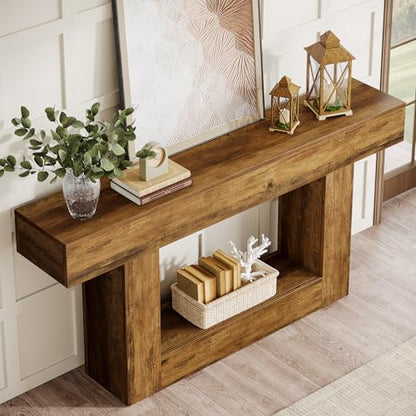 Tribesigns 63-Inch Long Console Table, 2-Tier Entryway Table Sofa Table with Storage, Farmhouse Wood Behind Couch Table for Living Room, Hallway, Rustic Brown - color: Rustic Brown