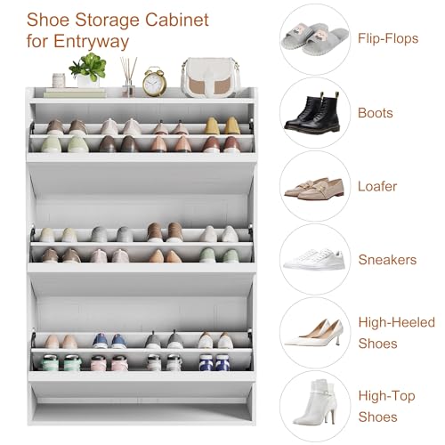 Garvee Shoe Cabinet with 3 Flip Drawers, Hidden Wood Shoe Cabinet,Freestanding Shoe Storage Cabinet with Adjustable Shelf for Entryway Hallwa, Living Room, Living Room, White - color: White