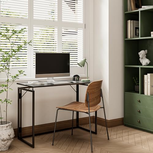 alawooder 31.5" Folding Desk: No Assembly, Wood Top for Small Spaces | Home office desk, holds 150 lbs, folds flat to 2.3 in, splash-proof wood top, sturdy metal frame - color: Black, size: 31.5"W x 15.7"D