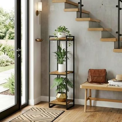 45" Tall Indoor Plant Stand, 3-Tier Flower Pot Rack, Rustic Brown | Modern Minimalist Look, Wood Finish, for Living Room, Bedroom, Balcony, Space-Saving, Sturdy Metal Frame