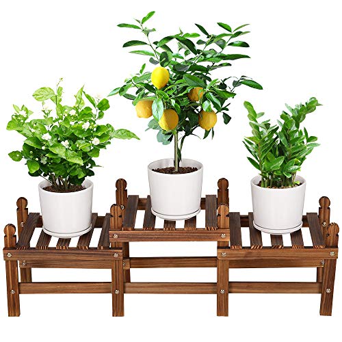 Wood Flower Stand Small Plant Stand Indoor Outdoor Plant Shelf Low Window Shelf for Plants Windowsill Plant Rack for Patio Balcony Hallway Garden (33.5”Long,Multiple Combination Way)