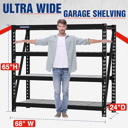 WORKPRO Heavy Duty Metal Garage Shelving, 68" W x 24" D x 65" H, 7200 LBS Load - color: Black, size: 68”W x 24”D x 65”H