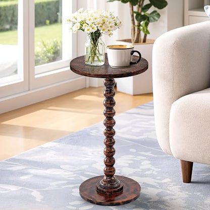 Solid Wood Round Side Table for Living Room, Bedroom and Office — Handcrafted 22-Inch End Table, Bedside Nightstand, Accent Table for Small Spaces with Tool-Free Assembly- Rustic Brown - color: Rustic Brown