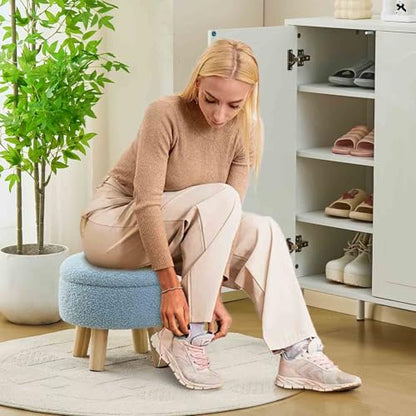 Wimarsbon Storage Ottoman, Modern Round Footrest with Soft Padded Seat, Teddy Velvet Footstool with Wood Legs, Accent Small Table or Plant Stand for Hallway, Living Room (Blue) - color: Blue