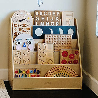 ECR4Kids Streamline Double-Sided Book Display, Classroom Bookshelf, Natural | Independent book browsing, 5 deep shelves, 4 rear shelves for extra storage, durable birch, GREENGUARD Gold Certified - color: Natural