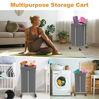 Hodonas 115L Laundry Basket with Wheels, 30 Gal. Rolling Laundry Hamper, Removable and Machine Washable Liner, Steel Frame, Tall Laundry Cart for Laundry Room, Bedroom, Bathroom, Dorm Storage -Gray - color: Gray
