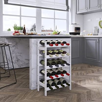 SMIBUY Bamboo Wine Rack, 20 Bottles Display Holder, 5-Tier Free Standing Storage Shelves for Kitchen, Pantry, Cellar, Bar (White) - color: White