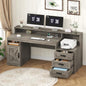 65" Farmhouse Computer Desk with Drawers and Printer Stand for Home Office | Office Desk with Power Outlets and Storage Cabinet, Study Writing Desks with Long Monitor Stand, Grey - color: Grey