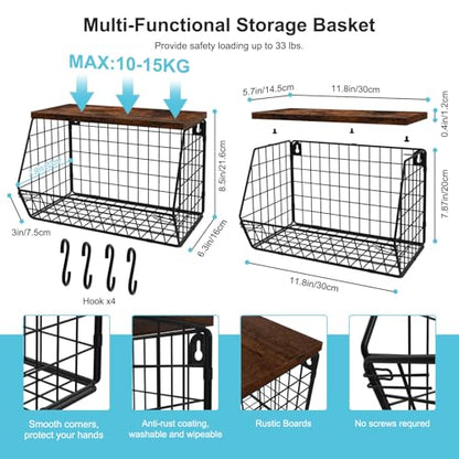 MSJGA Laundry Room Shelves Wall Mounted with Storage Basket - Stackable Wire Wall Shelves Organizer for Towels, Detergent, Tissues | Space-Saving Over Washer & Dryer, Small Spaces(11.8"Wx7.9"Dx8.5"H) - size: 8"D