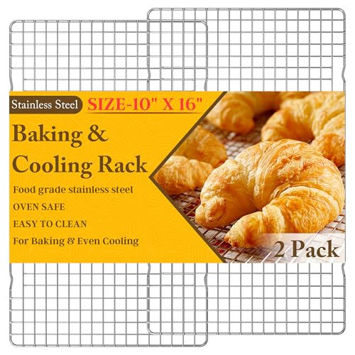 2PCS Cooling Racks for Cooking and Baking - 10" x 16"Heavy Duty Stainless Steel Wire Rack for Baking, Grilling, Roasting - Oven & Dishwasher Safe - Fits Half Sheet Pan（Silver） - color: Silver, size: 10‘’x16‘’-2PC