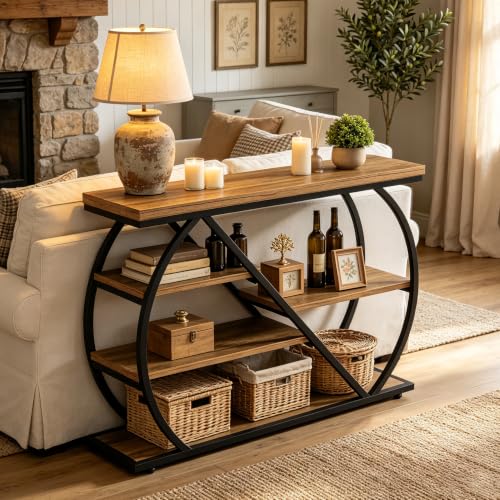Tribesigns Industrial 41.3" Console Table | Entryway Table with 5-Tier Storage Shelves, Narrow Wooden Sofa Table for Living Room, Entrance, Foyer, Brown&Black