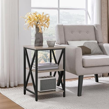 Yaheetech End Table Living Room, 3-Tier Side Table with Storage Shelves for Home Office, Industrial X Design Sofa Tables with Strong Metal Frame, Easy Assembly, Gray - color: Grey