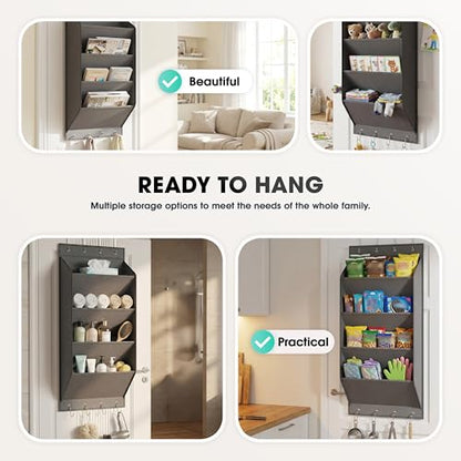 WVM Over The Door Shoe Organizer with Large Deep Pockets, Hanging Closet Shoe Rack for Large Shoes, Boots, Multifunctional Entryway Door Hanger with Hooks - style: New Grey