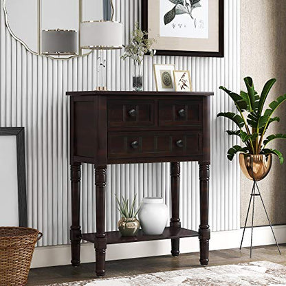 Knocbel Slim Antique Entry Console Table with Drawers & Bottom Open Shelf, Solid Wood Sofa Couch Table for Entryway Hallway Living Room (Espresso) - color: Espresso