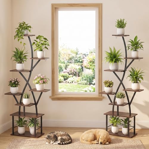 Plant Stand Indoor with Grow Lights 2 Pack Corner Plant Stands 8 Tiered 64" Tall Plant Shelf for Indoor Growing Multiple Metal Flower Holder Home Decor Plant Rack for Living Room Patio Balcony - color: Black-2 Pack-64"