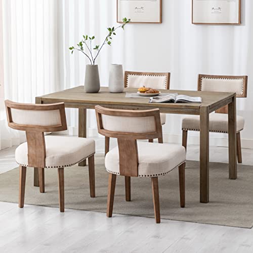 RIVOVA Mid Century Modern Dining Chairs Set of 4 Upholstered Linen Fabric Kitchen Dining Side Chairs with Nailhead Trim, Modern Kitchen Armless Solid Wood Dining Chairs, Beige - color: Beige Nailhead