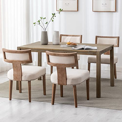 RIVOVA Mid Century Modern Dining Chairs Set of 4 Upholstered Linen Fabric Kitchen Dining Side Chairs with Nailhead Trim, Modern Kitchen Armless Solid Wood Dining Chairs, Beige - color: Beige Nailhead