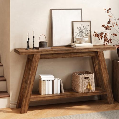 Console Table, 55-Inch Entryway Table with Storage 2-Tier Narrow Wood Console Table Behind Couch Sofa Tables for Living Room, Entryway, Hallway (Light Brown) - color: Brown