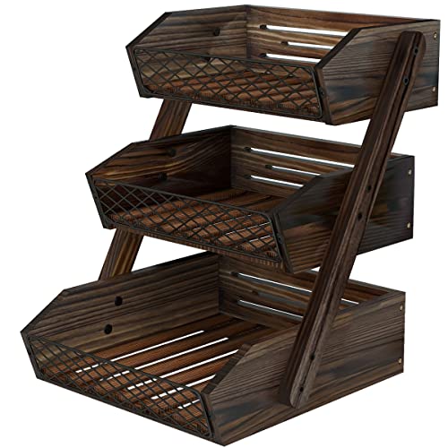 Dorhors Fruit Basket for Kitchen,Fruit Bowl,Kitchen Counter Organizer,Wooden Vegetable Holder for Countertop,Bread Storage Basket Stand(3 Tier) - size: 3 Tier