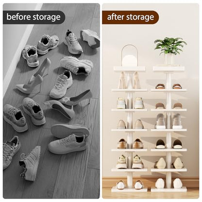 6-Tier Vertical Shoe Rack, Narrow Shoe Tower for Small Space - color: White, size: 11.4"D×10.8”W×43.3"H