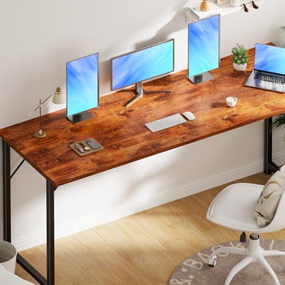 OLIXIS Home Office Computer Desk, Small Office 63-inch Writing and Study Desk, Bedroom Table with Metal Frame and Wooden Top, Compact Modern Study Table for Home Use, Rustic Brown - color: Rustic Brown, size: 63-In