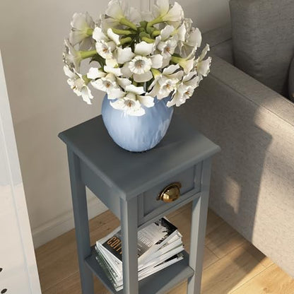 HOMCOM Narrow End Table with Drawer and Bottom Shelf, Slim Side Table for Small Spaces, Skinny Modern Accent Desk for Living Room, Set of 2, Gray - color: Grey